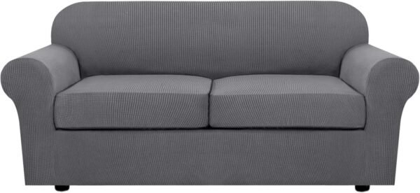 71Xe9O_gOCL._AC_SL1500.jpg H.VERSAILTEX 3 Piece Stretch Sofa Covers for 2 Cushion Sofa Couch Covers for Living Room Furniture Cover (Base Cover Plus 2 Seat Cushion Covers) Thicker Jacquard Fabric(Large Sofa, Grey)