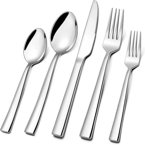 71XwC2TbjnL._AC_SL1500.jpg Silverware Set for 12, CXJY 60-Piece Stainless Steel Flatware Cutlery Set, Square Edge Kitchen Utensil Include Knives/Forks/Spoons, Tableware for Home/Hotel, Mirror Polished Dishwasher Safe