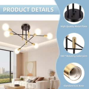 SILAMPDI Modern Sputnik Chandelier, 6-Light Black Gold Ceiling Light Fixture, Industrial Sputnik Lights Fixture for Bedroom, Living Room, Dining Room, Kitchen, Hallway, E26 Base, Bulbs Not Included