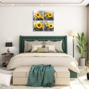 MESESE Wall Art Decor - 4 Panels Sunflower Canvas Wall Art Giclee Modern Home Decoration Watercolor Poster Canvas Picture for Living Room Ready to Hang