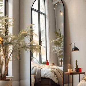 Floor Mirror, 58"×18" Arched Full Length Mirror with Stand, Standing Mirror, Full Body Mirror, Large Mirror, Arched Wall Mirror, Freestanding, Aluminum Frame - Gold