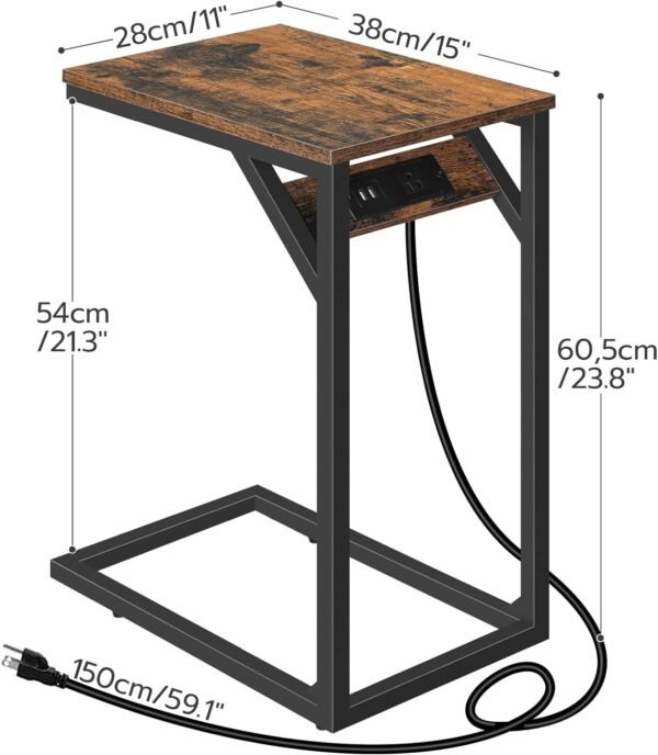 71YGFD_ZA2L._AC_SL1500.jpg HOOBRO C Shaped End Table with Charging Station, Retro Sofa Couch Side Table, Narrow Nightstand for Small Space, Living Room, Bedroom, Rustic Brown and Black BF07USF01