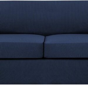 71Yd2ttzM1L._AC_SL1500.jpg H.VERSAILTEX 3 Piece Stretch Sofa Covers for 2 Cushion Sofa Couch Covers for Living Room Furniture Cover (Base Cover Plus 2 Seat Cushion Covers) Thicker Jacquard Fabric(Large Sofa, Grey)