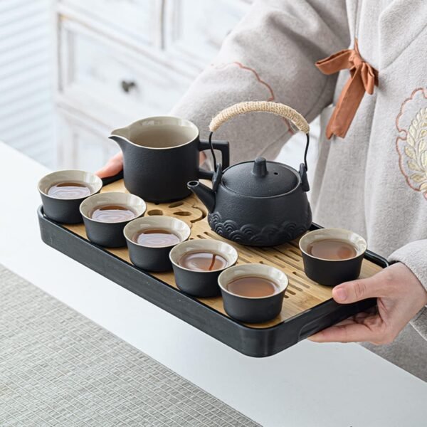 71Yd5b6yG2L._AC_SL1500.jpg Asian tea set |Kungfu tea sets |Ceramic Portable tea set |tea sets for adult |13-piece withgrey leather case |Tea set gift for Home, Outdoor, Business (Ceramic-Black teaset)