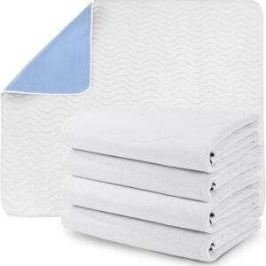 Utopia Bedding Waterproof Incontinence Bed Pads 34 x 52 Inches (Pack of 4, Blue), Washable and Reusable Underpads for Adults, Elderly and Pets, Absorbent Protective Pads