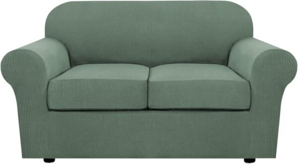 71Z26d-xD1L._AC_SL1500.jpg H.VERSAILTEX 3 Piece Stretch Sofa Covers for 2 Cushion Sofa Couch Covers for Living Room Furniture Cover (Base Cover Plus 2 Seat Cushion Covers) Thicker Jacquard Fabric(Large Sofa, Grey)