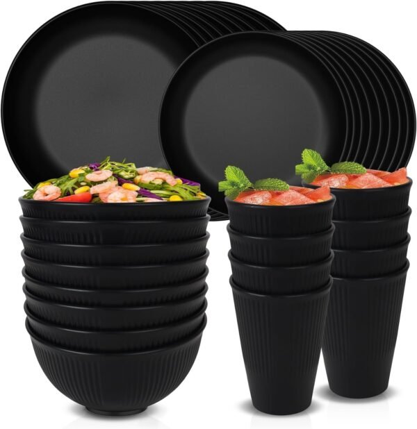 71ZQ372gz9L._AC_SL1500.jpg 48 Pcs Dinnerware Sets, Unbreakable Plates and Bowls Sets, Reusable Dinnerware Sets for 4 People, Travel Camping Picnic Home Party Cutlery Set, Dishwasher Microwave Safe Dishes