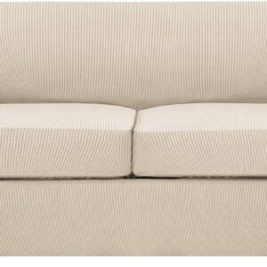 71ZjaXp2wnL._AC_SL1500.jpg H.VERSAILTEX 3 Piece Stretch Sofa Covers for 2 Cushion Sofa Couch Covers for Living Room Furniture Cover (Base Cover Plus 2 Seat Cushion Covers) Thicker Jacquard Fabric(Large Sofa, Grey)