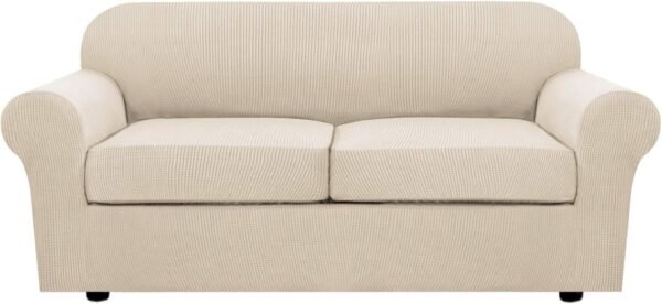 71ZjaXp2wnL._AC_SL1500.jpg H.VERSAILTEX 3 Piece Stretch Sofa Covers for 2 Cushion Sofa Couch Covers for Living Room Furniture Cover (Base Cover Plus 2 Seat Cushion Covers) Thicker Jacquard Fabric(Large Sofa, Grey)