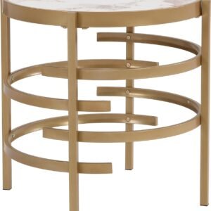 Modern Round Sofa Side Table for Living Room, Gold Small Coffee Table with Sintered Stone Top, Metal Frame, Easy Upkeep and Install, 20.7" W High-Temperature End Table