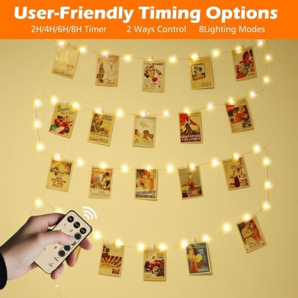 71_Im9_2HVL._AC_SL1500.jpg 120 LED Photo Clips String Light with Remote, 40FT Fairy Lights with 52 Clear Picture Clips, Timer & 8 Modes USB Powered Copper Wire Lights for Dorm, Bedroom, Christmas, Party (Warm White)