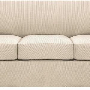 71_tPdraPiL._AC_SL1500.jpg H.VERSAILTEX 3 Piece Stretch Sofa Covers for 2 Cushion Sofa Couch Covers for Living Room Furniture Cover (Base Cover Plus 2 Seat Cushion Covers) Thicker Jacquard Fabric(Large Sofa, Grey)