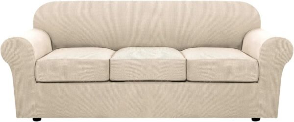 71_tPdraPiL._AC_SL1500.jpg H.VERSAILTEX 3 Piece Stretch Sofa Covers for 2 Cushion Sofa Couch Covers for Living Room Furniture Cover (Base Cover Plus 2 Seat Cushion Covers) Thicker Jacquard Fabric(Large Sofa, Grey)