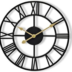 Sorbus Large Wall Clock for Living Room Decor, (40CM) 16 Inch Wall Clock Decorative, Metal Analog Roman Numeral Wall Clock Modern Wall Clocks - Large Clock Home Decor (Gold)