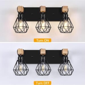 71aGC0k4ebL._AC_SL1500.jpg Light Farmhouse Bathroom Vanity Light Fixtures, Wood Bathroom Lighting Over Mirror, Black Vanity Lights with Metal Lampshade, Vintage Wall Light Fixtures for Bedroom, Living Room, Hallway