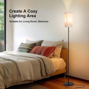 71aOhLrB8wL._AC_SL1500.jpg Tall Floor Lamp with Linen Shade - 3 Color Temperature, Black, LED Bulbs, Pull Chain Switch, Easy Assembly