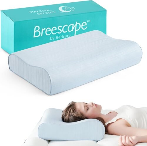 Bedsure Breescape Cervical Neck Pillow for Pain Relief - Contour Memory Foam Pillows for Sleeping, Odorless Ergonomic Pillow Adjustable Orthopedic Neck Support Pillow for Side, Back & Stomach Sleeper