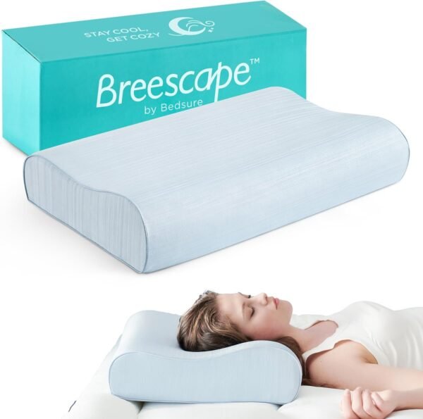 Bedsure Breescape Cervical Neck Pillow for Pain Relief - Contour Memory Foam Pillows for Sleeping, Odorless Ergonomic Pillow Adjustable Orthopedic Neck Support Pillow for Side, Back & Stomach Sleeper