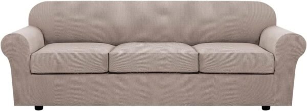 71c2RvcXYTL._AC_SL1500.jpg H.VERSAILTEX 3 Piece Stretch Sofa Covers for 2 Cushion Sofa Couch Covers for Living Room Furniture Cover (Base Cover Plus 2 Seat Cushion Covers) Thicker Jacquard Fabric(Large Sofa, Grey)