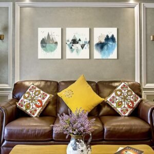 MHARTK66 Canvas Wall Art For Living Room Office Wall decor Abstract Geometry Mountain Wall Artworks Pictures for Bedroom 3 Panels bathroom Wall Paintings posters Home Decoration 12x16 inch 3 piece