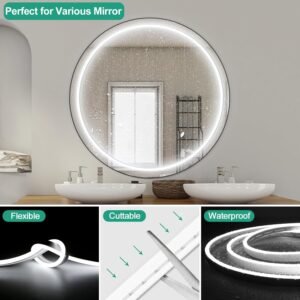 71cJYhGDtJL._AC_SL1500.jpg Lamomo LED Vanity Lights for Mirror, Modern Hollywood Style Makeup Light, 13ft Bright White Dimmable Waterproof Flexible Strip Lights for Bathroom, Makeup Table, Dressing Room(Mirror Not Included)