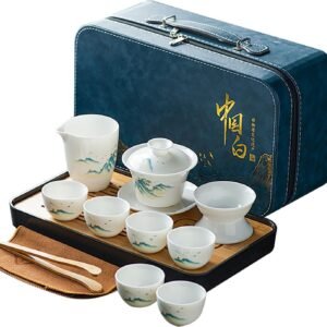 71cU9qHKf0L._AC_SL1500.jpg Asian tea set |Kungfu tea sets |Ceramic Portable tea set |tea sets for adult |13-piece withgrey leather case |Tea set gift for Home, Outdoor, Business (Ceramic-Black teaset)