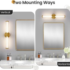 KAISITE Gold Bathroom Light Fixture - Modern Bathroom Vanity Light Dimmable LED Bathroom Sconce Wall Lighting Fixture with Double Layer Shades 13W 4000K 23inch Bath Vanity Light Bar Over Mirror
