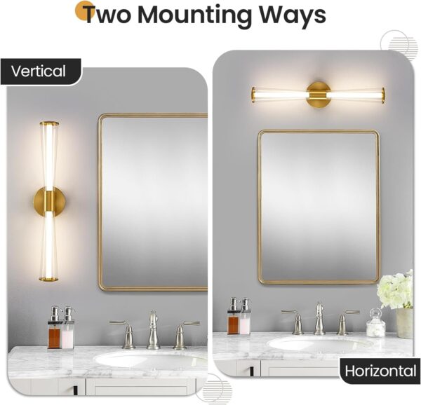 KAISITE Gold Bathroom Light Fixture - Modern Bathroom Vanity Light Dimmable LED Bathroom Sconce Wall Lighting Fixture with Double Layer Shades 13W 4000K 23inch Bath Vanity Light Bar Over Mirror