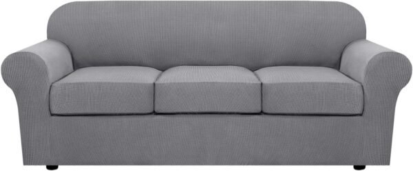 71dAR_43-xL._AC_SL1500.jpg H.VERSAILTEX 3 Piece Stretch Sofa Covers for 2 Cushion Sofa Couch Covers for Living Room Furniture Cover (Base Cover Plus 2 Seat Cushion Covers) Thicker Jacquard Fabric(Large Sofa, Grey)