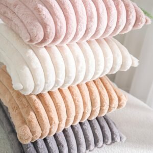 Pack of 2,Double-Sided Faux Fur Plush Decorative Throw Pillow Covers Fuzzy Striped Soft Pillowcase Cushion Covers for Sofa Couch Bedroom White 24x24 inch