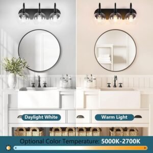 71dUhHUTi5L._AC_SL1500.jpg Bathroom Vanity Light,Modern 3-Light Bathroom Lighting Fixtures Over Mirror with Clear Glass Shade and Metal Base,Matte Black Bathroom Lighting