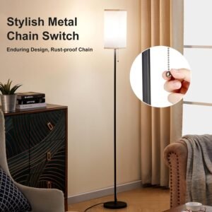 71dWjLrAIvL._AC_SL1500.jpg Tall Floor Lamp with Linen Shade - 3 Color Temperature, Black, LED Bulbs, Pull Chain Switch, Easy Assembly