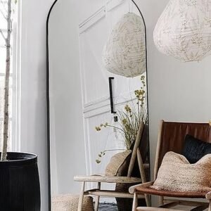 Floor Mirror, 58"×18" Arched Full Length Mirror with Stand, Standing Mirror, Full Body Mirror, Large Mirror, Arched Wall Mirror, Freestanding, Aluminum Frame - Gold