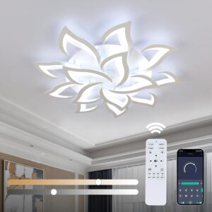 Goeco Dimmable Ceiling Light, White 5-Petals Flower Design Flush Mount Ceiling Lights Fixture, 3000K-6500K LED Acrylic with APP/Remote Control for Bedroom, Dining Room, Living Room, Kitchen