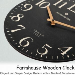 HOME Farmhouse Black Wall Clock - 12 Inch Quartz Battery Operated Vintage Wooden Decorative Silent Analog Clock for Kitchen, Living Room, Bedroom, Office