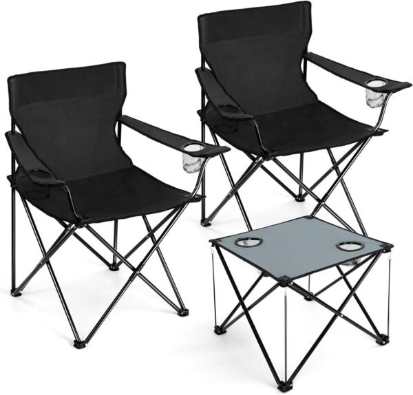 Joyfair Portable Camping Chair, Large Outdoor Folding Chair for Adults, 600D Oxford Fabric Sturdy Foldable Chair for Beach, Fishing, Picnic Lawn and More Outdoor Sports, Carry Bag & Cup Holders, Black