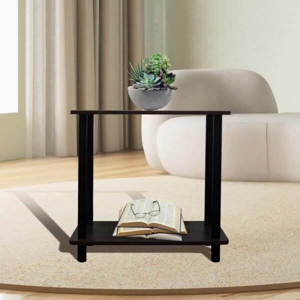71fNBPFMBPL._AC_SL1500.jpg JIFULI Coffee Table with Rolling Base,Black Wooden End Table for Couch,2-Tier Coffee Tables for Living Room,Round