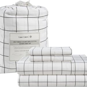 LANE LINEN Queen Sheet Set, 4 Pc Queen Size Sheets Set, 450 Thread Count 100% Cotton Sheets, Cooling Sheets Queen Size, Soft and Breathable Bed Sheets Queen, Deep Pocket Queen Sheets - Ivory