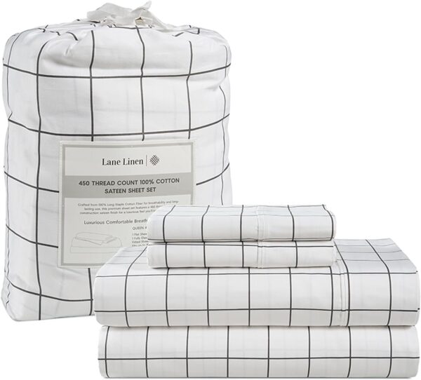 LANE LINEN Queen Sheet Set, 4 Pc Queen Size Sheets Set, 450 Thread Count 100% Cotton Sheets, Cooling Sheets Queen Size, Soft and Breathable Bed Sheets Queen, Deep Pocket Queen Sheets - Ivory