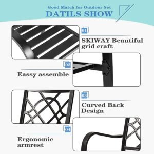 71ffv2pUhzL._AC_SL1500.jpg 2 Pieces Outdoor Dining Chairs, Patio Bistro Wrought Iron Stackable Chairs with Armrest for Garden, Porch, Backyard, Black - Supports 250 lbs