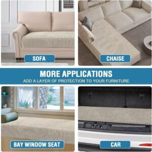 71fylg1IOdL._AC_SL1100.jpg H.VERSAILTEX Plush Chenille Dog Bed Cover Thick Soft Sofa Cover for 3 Cushion Couch Anti Slip Couch Cover Water Resistant Furniture Protector for Dog, Pet, Cat (35" x 82", Island Fossi)