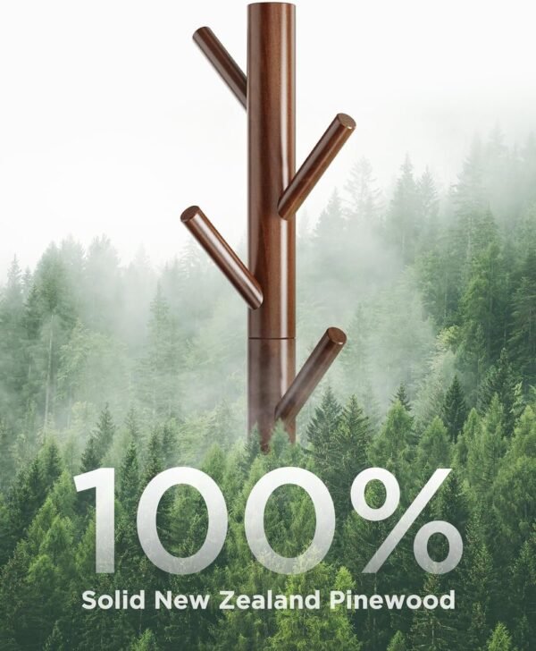 AMADA HOMEFURNISHING Coat Rack Stand, Wooden Coat Rack Freestanding with 8 Hooks, Coat Tree with 3 Height Configurations for Entryway, Hallway, Bedroom, Office, AMWCR01