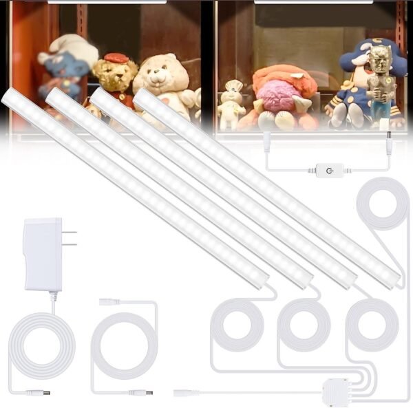71gmxEHDPsL._AC_SL1500.jpg 4PCS x 12inch Display Cabinet Lights Warm White, Dimmable LED Shelf Lighting with Memory Function, Bookshelf Lighting, LED Lights for Display Case/Pantry/Closet/Safe, 3000K