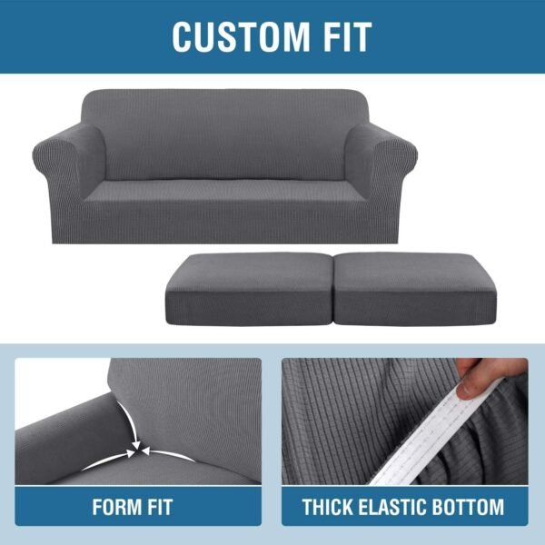 71h52PwCClL._AC_SL1500.jpg H.VERSAILTEX 3 Piece Stretch Sofa Covers for 2 Cushion Sofa Couch Covers for Living Room Furniture Cover (Base Cover Plus 2 Seat Cushion Covers) Thicker Jacquard Fabric(Large Sofa, Grey)