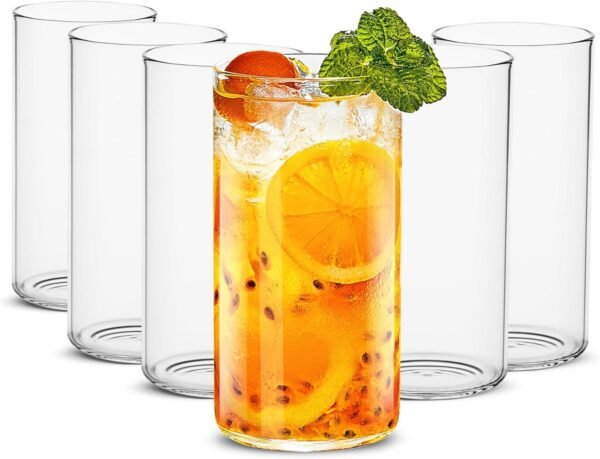 LUXU Drinking Glasses 19 oz, Thin Highball Glasses Set of 6,Clear Tall Glass Cups For Water, Juice, Beer, Drinks, and Cocktails and Mixed Drinks