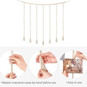 Mkono Macrame Hanging Photo Display Wall Decor with String Lights, Boho Wooden Beads Garland Collage Picture Card Frame Holder with 45 Clips for Bedroom Living Room Dorm, Teen Girl Teenage Gifts