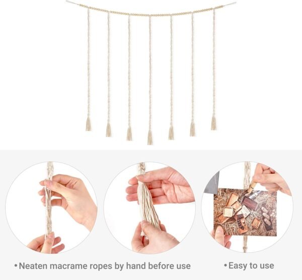 Mkono Macrame Hanging Photo Display Wall Decor with String Lights, Boho Wooden Beads Garland Collage Picture Card Frame Holder with 45 Clips for Bedroom Living Room Dorm, Teen Girl Teenage Gifts