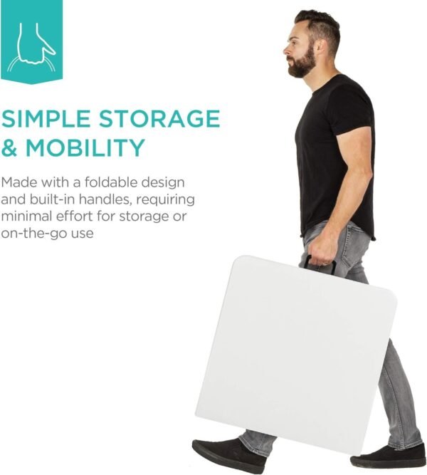 Best Choice Products 4ft Plastic Folding Table, Indoor Outdoor Heavy Duty Portable w/Handle, Lock for Picnic, Party, Camping - White