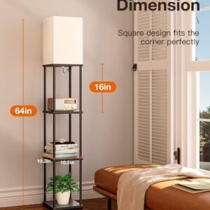 addlon Floor Lamp with Shelves, 4-Tier Modern Shelf Floor Lamp with 3CCT LED Bulb, Display Lamp for Living Room, Bedroom and Office - Black