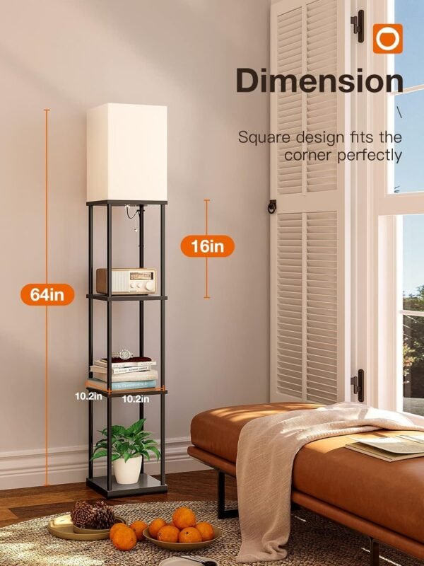 addlon Floor Lamp with Shelves, 4-Tier Modern Shelf Floor Lamp with 3CCT LED Bulb, Display Lamp for Living Room, Bedroom and Office - Black